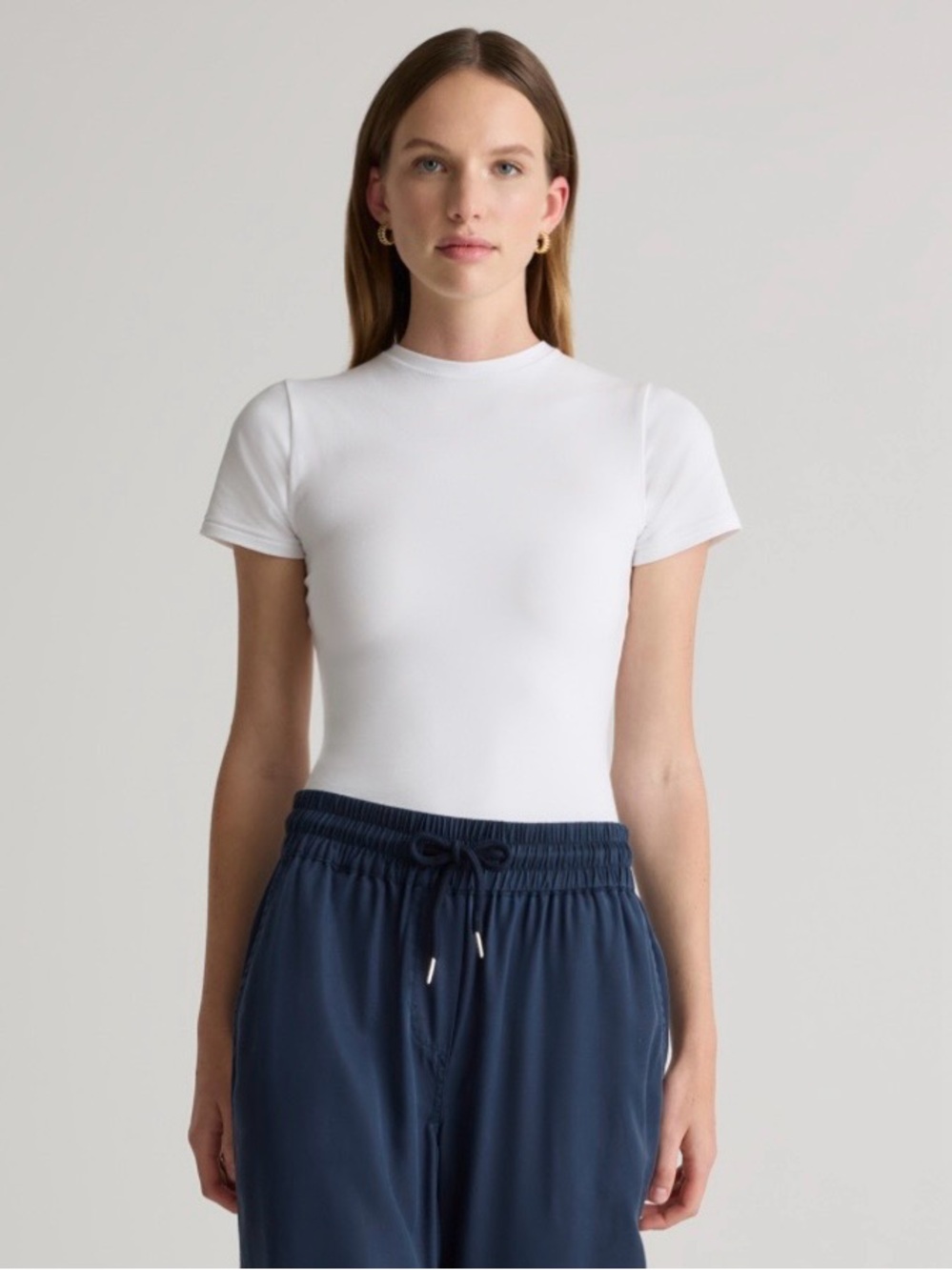QUINCE - Stretch Cotton Jersey Fitted Tee - LARGE White